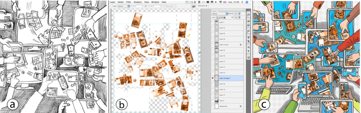 Figure 9. Use of images as models for more realistic drawing: (a) Initial sketch created with pencil on paper