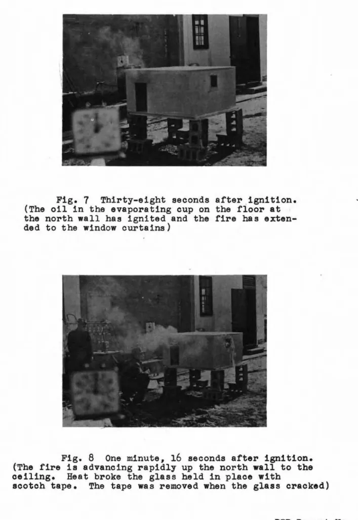 Fig. 7 Thirty-eight seconds after ,i gn i t i on . (The oil in the evaporating cup on the floor at ' the north wall has ignited and the fire h8s  exten-ded to the window curtains)