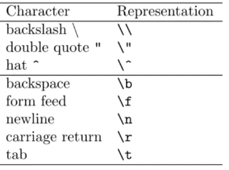 Table 3.1: Conventions about special characters.