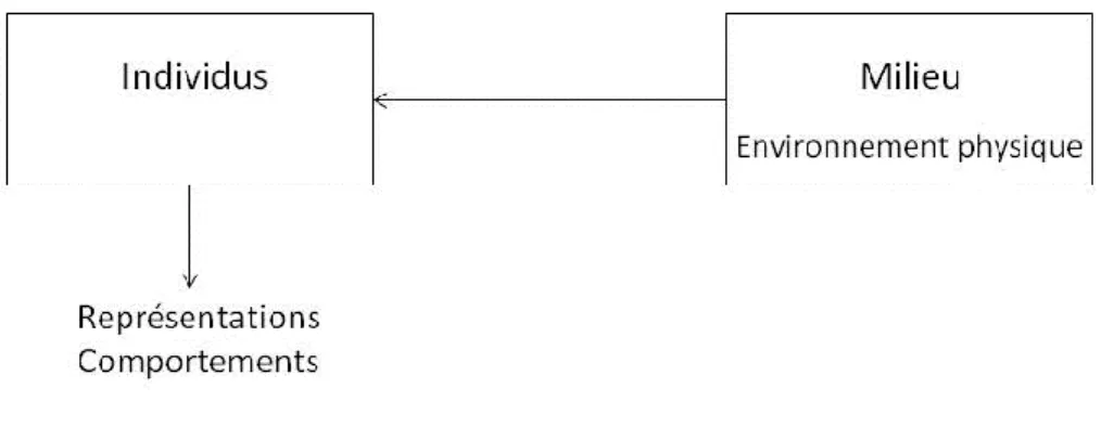 Figure 1 : Schéma de la relation individu-milieu adapté selon la perspective déterministe 