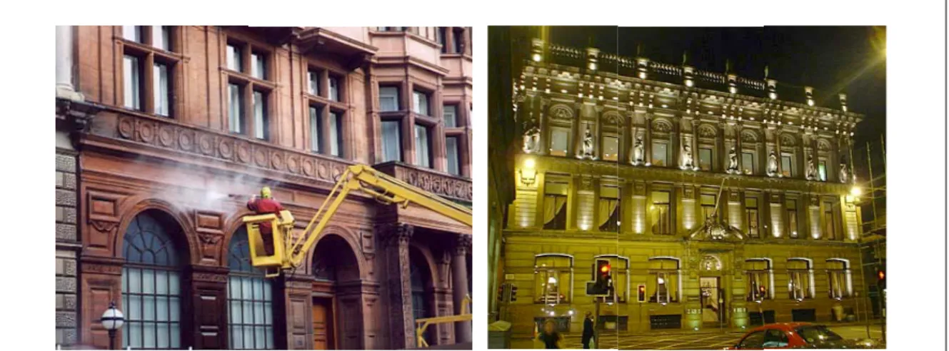 Figure 3.3 Stone cleaning and floodlighting of buildings in Glasgow 