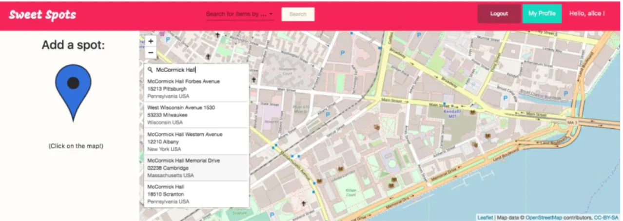 Figure 2: The main page for viewing and adding Spots in SweetSpots. 