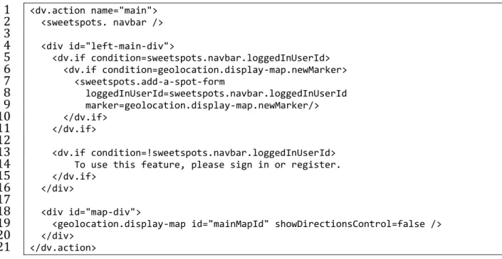 Figure 9: The HTML code for the main app action in SweetSpots. 