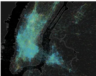Figure 1 presents a visualization of the place network shaped by the movement of Foursquare users in New York City