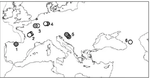 Figure 9 : Répartition géographique des sites ayant livré des restes de Néandertaliens analysés  au  niveau  moléculaire