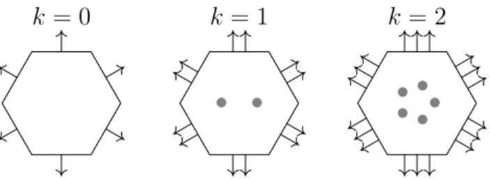 Figure 1: Local degrees of freedom in Σ k T for k P t0, 1, 2u.