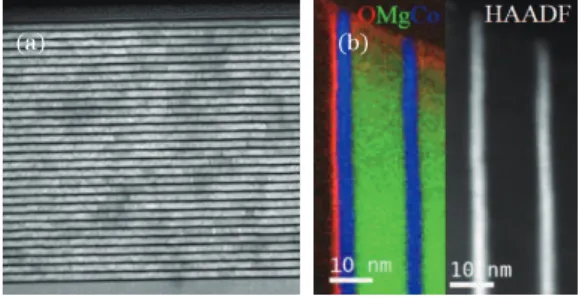 Fig. 4. SIMS depth profile of 12 periods of the Co/Mg mul- mul-tilayer. The curve shows the profile of the Co − ions.