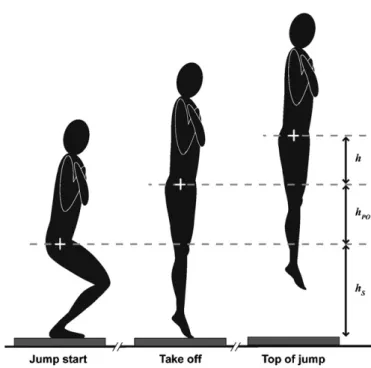 Fig. 1. The three key positions during a vertical squat jump and the three distances