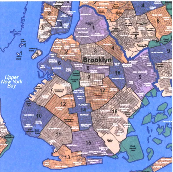 Figure  4.3.  Map of Community Districts  and neighborhoods  in  Brooklyn.  (Source:  NYC Department  of City Planning)