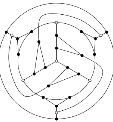 Figure 2: In any lid-coloring of the 3-regular graph H 3 , the seven white vertices must receive pairwise distinct colors.