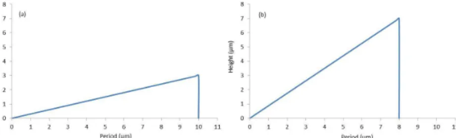 Figure 3. Profiles of the simulated structures in the firefly case. (a) Period p=10µm and height h=3µm found on the firefly (see Fig