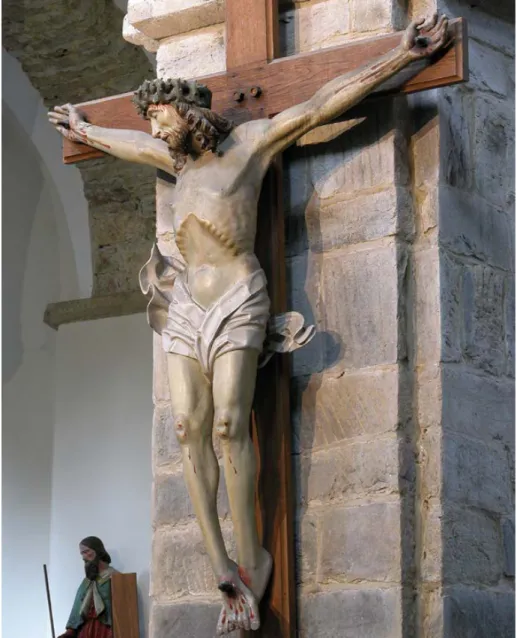 Fig. 16.1   Maître Balthazar, Christ, chêne, 158 cm,   1532, Saint-Séverin-en-Condroz,   église Saints-Pierre-et-Paul  a    Tête