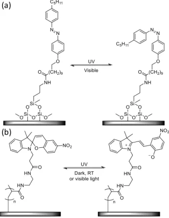 Figure 2: Examples of methods for the functionalization of solid substrates with photochromic molecules