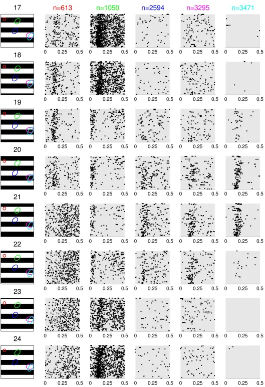 Figure 1: Typical RGC responses of the dataset D1 to flashed gratings of spatial frequency 37mcpd and different phases