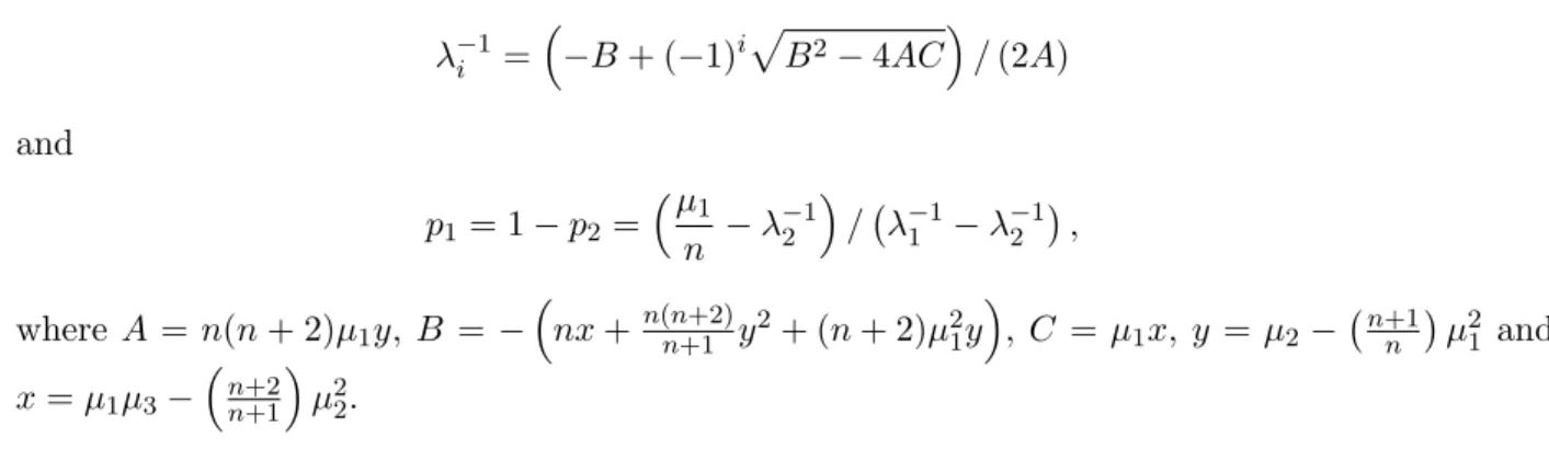 Table 1: Moments of Z(5) and parameters of the mixture of Erlang distributions for β = 1.