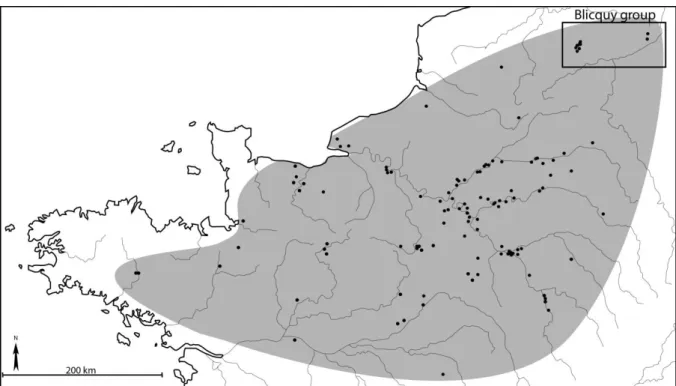 Figure 1. Map pointing the sites of the BQ/VSG culture. The sites located in Belgium constitute the BQ group