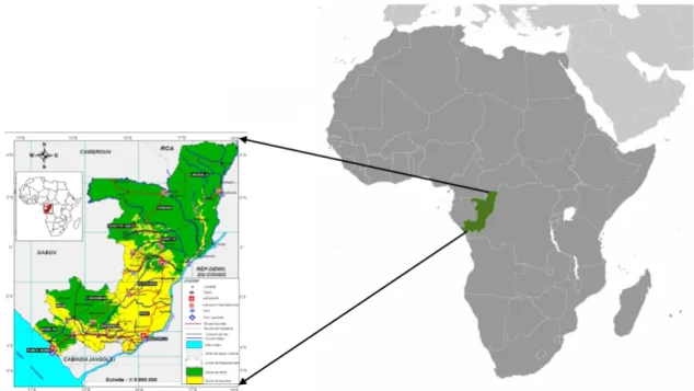 Figure 1.2. – Carte de la République du Congo (source : adapté de Kimbatsa , Mahoungou et Ofoueme , 2018).