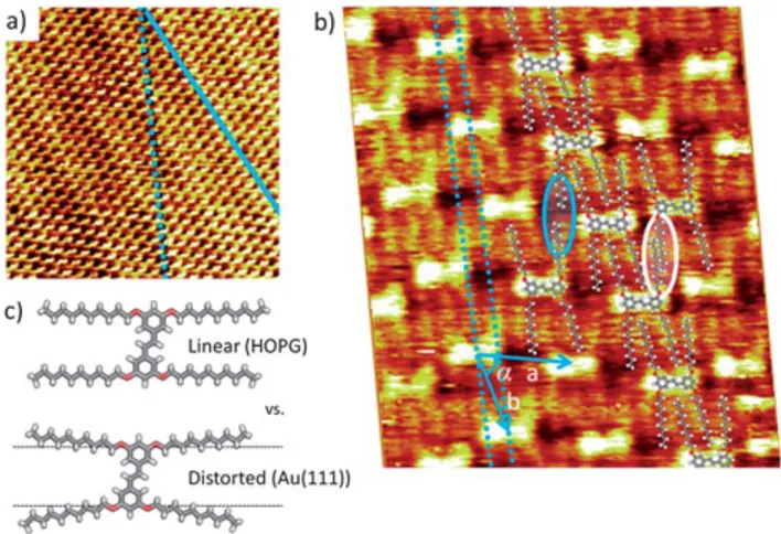 Fig. 3 Self-assembly of 1 into non-covalent polymer-like structures at the Au(111) – phenyloctane interface at room temperature