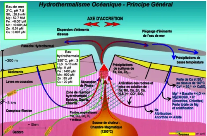 Figure 10. Geological formation of an hydrothermal vent. Adapted from Fouquet and  Lacroix, 2012