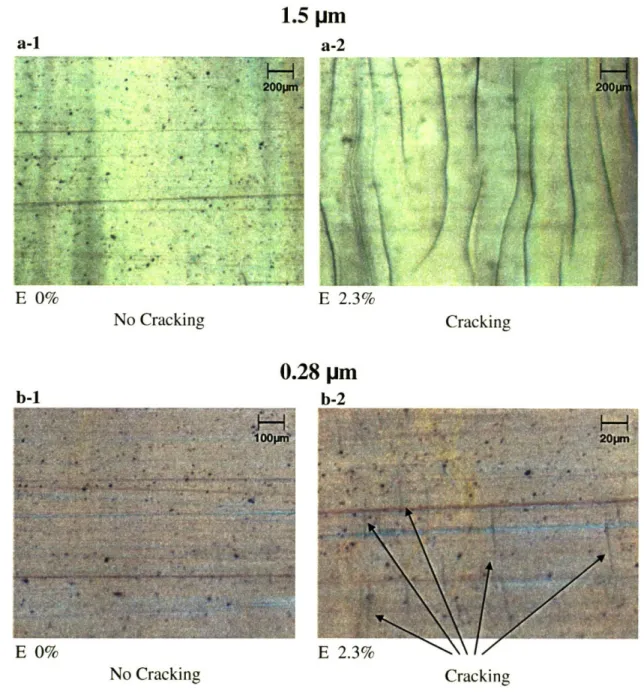 Figure 4-1  Microscopy  results  for bending  tests  carried  out  on  polystyrene  films  which are  prepared  on  a  stainless  steel  substrate