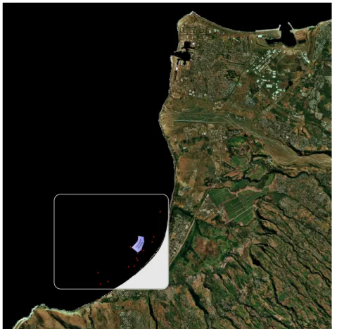 Fig. 2.3 – Localisation du r´ eseau de structures artificielles immerg´ ees dans la baie de Saint-Paul.