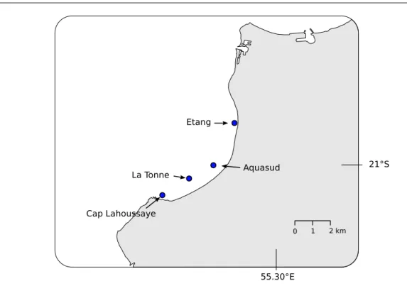 Fig. 2.7 – Position des sondes d’enregistrement dans la baie de Saint-Paul.
