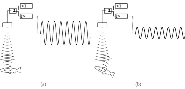 Fig. 3.1 – Effet de l’inclinaison du poisson sur l’amplitude du signal re¸cu par le sondeur.