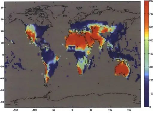 Figure  3-7:  GAEZ  water  deficit  (in mm)  for  irrigated  maize  - CRU  dataset,  1961-1990 average.