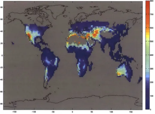 Figure  4-1:  CLM-AG  water  deficit  (in  mm)  for irrigated  maize - IGSM-CAM  run,  1990- 1990-1999 average.