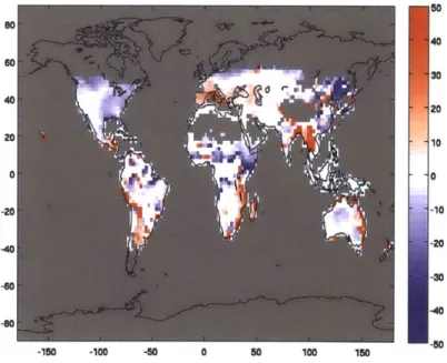 Figure  4-5:  CLM-AG  water  deficit  for  irrigated  maize  - relative  difference  (in percent) between  the  2040-2049 Unconstrained  Emissions  scenario  average  and the  1990-1999   av-erage.