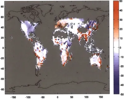 Figure  4-7:  CLM-AG  water  deficit  for  irrigated  maize  - relative  difference  (in  percent) between  the 2040-2049  Level 2 Stabilization  scenario  average and the 1990-1999  average.