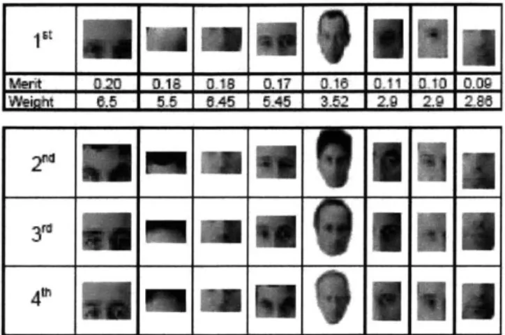 Figure 2.4 A table  of Ullman's  features  used to categorize  faces.  The merit  of each type  of feature  shows how informative  that feature  is