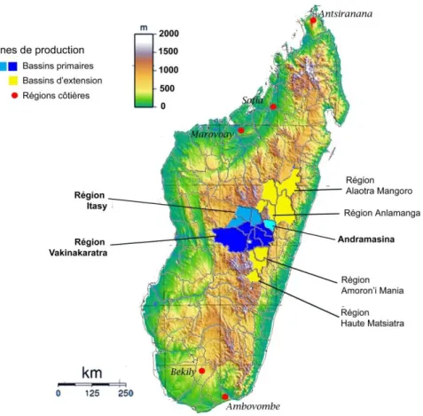 Figure 14 – Localisation des bassins et zones de production de pomme de terre à  Madagascar