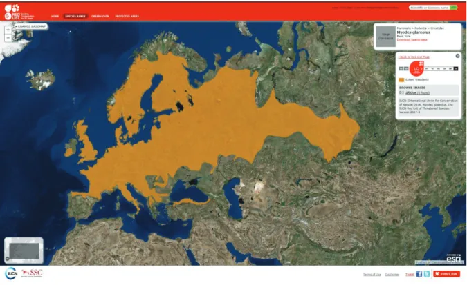 Figure 4 : Aire de répartition actuelle du campagnol roussâtre (Myodes glareolus) en Europe (carte de l’IUCN) 