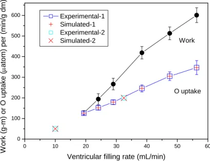 Figure 6. Simulation of experimental data of Williamson et al. [99] on oxygen  consumption rates by isolated rat hearts perfused according to Neely’s procedure