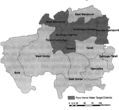 Figure 2:  PHW Target Districts in the Northern Region  of Ghana Map by Jenny VanCalcar, 2006