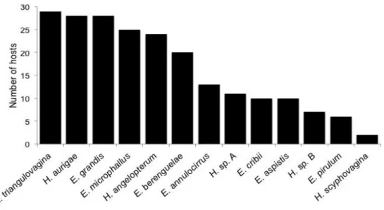 Figure 5. Host specificity for the 13 dactylogyrid species identified in this study.