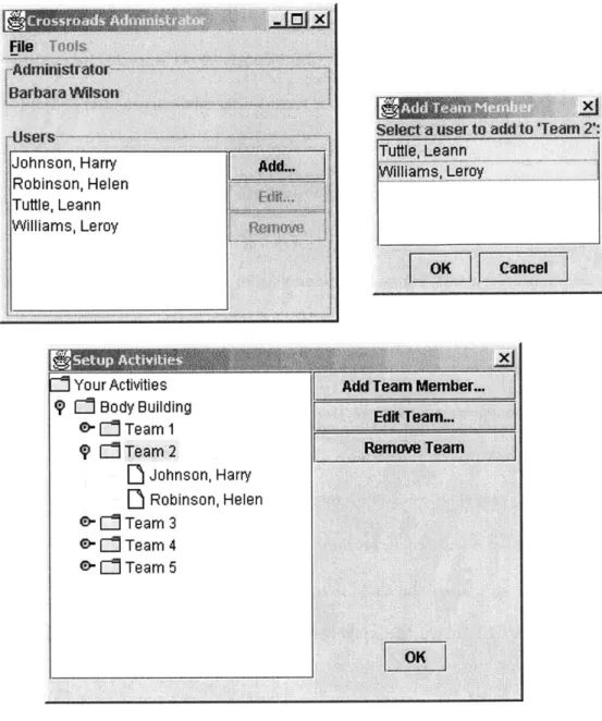 Figure  7.  Ms.  Wilson using  the  Crossroads Administrator to  add Leann  and Leroy to Team  2.