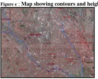 Figure e  : Map showing contours and heights of Kibera 