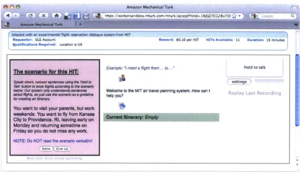 Figure  3-7:  A  screenshot  of the  Flight Browser interface  loaded  into  the  mTurk  HIT  as  it would  appear to  a  worker