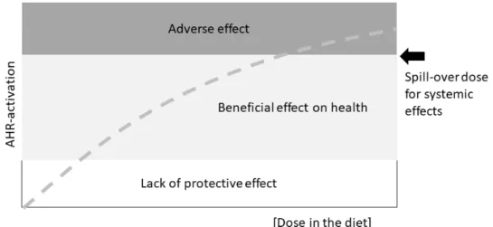Figure 1. Graphical scheme of the possible health effects of a diet-provided AHR ligand at different  doses
