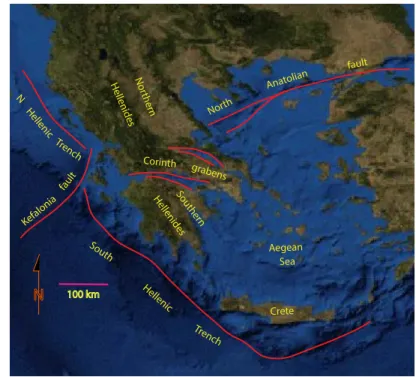 Figure 2. Topography within Aegean region showing the topographic expression of the major  tectonic elements discussed in the text