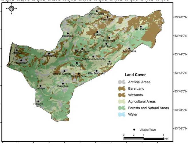 Figure 2.4 Land use map of the study area based on CORINE classification of Level 1 description