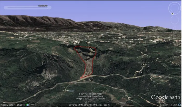 Figure 3.3 Google Earth 3D terrain for enhanced visual interpretation of Mass Movement 