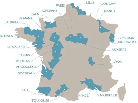 Figure 4: Répartition des centres d'examens de santé (CES) dans la cohorte CONSTANCES