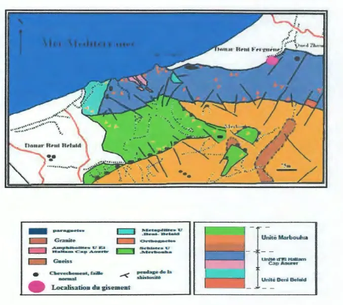 Figure 10 : Esquisse géologique structural de la région Béni Bélaid Oued Zhour (K. Amri et  A