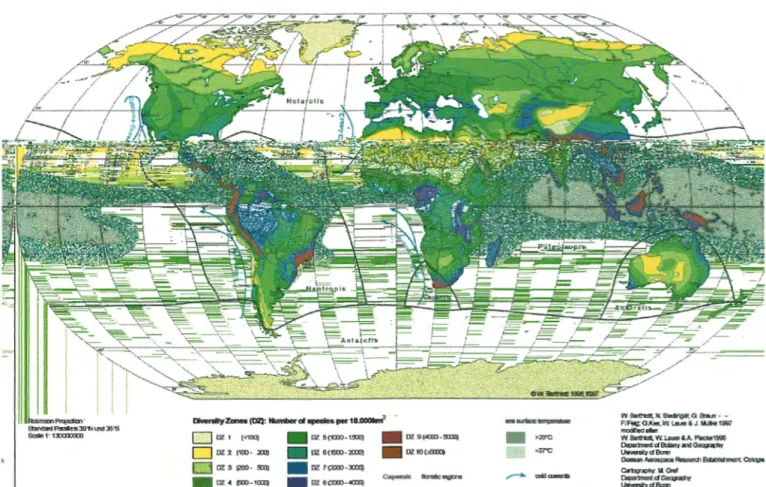 Figure 01  : Repartition geographique des nombres d'especes des plantes vasculaires. 