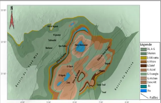 Figure II.6 : Écorché mésozoïque du champ de Hassi Messaoud et des zones environnantes