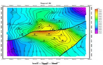 Fig. II.11 : Carte en isobathes au toit de réservoir Ri (Rapport interne Sonatrach, 2009) 