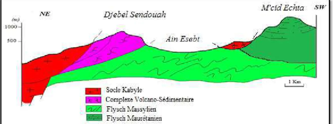 Fig. II.11: Coupe géologique de la transversale Texenna-M’cide Echta. 